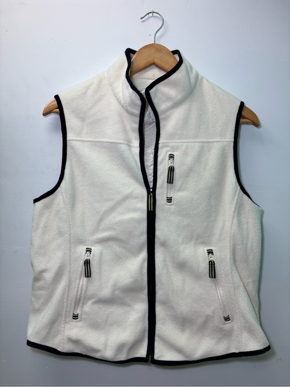 Women’s White Fleece Vest with Black Trim